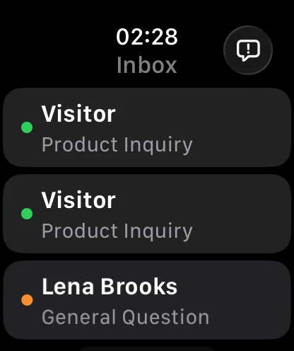 La bandeja de entrada de Chatixy en el Apple Watch